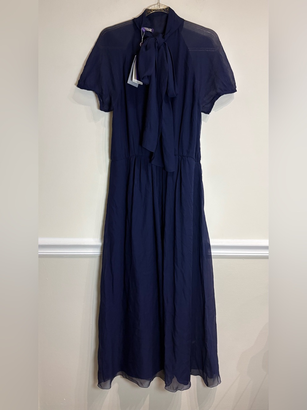 Ralph Lauren Purple Label Darabont Long Midi Dress in Navy Silk NWT 14 NO BELT - Picture 9 of 13